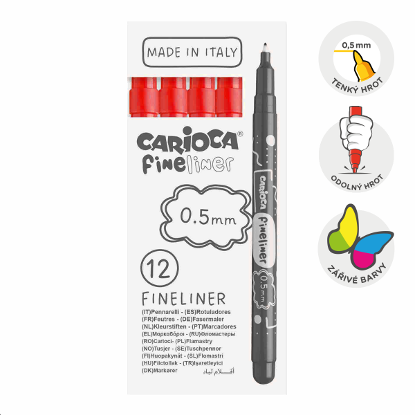Carioca Fineliner, 0,5 mm, krabička, 12 ks, červený