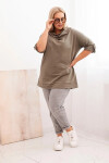 Dámská blůza Plus Size s bavlnou volného střihu s vodním výstřihem khaki UNI