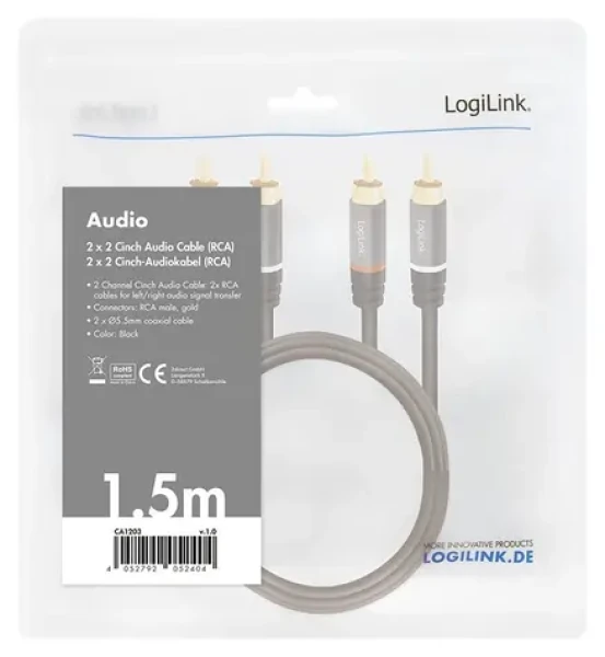 LogiLink Audio kabel 2x RCA - 2x RCA černý / Audio kabel / 1,5 m (CA1203)