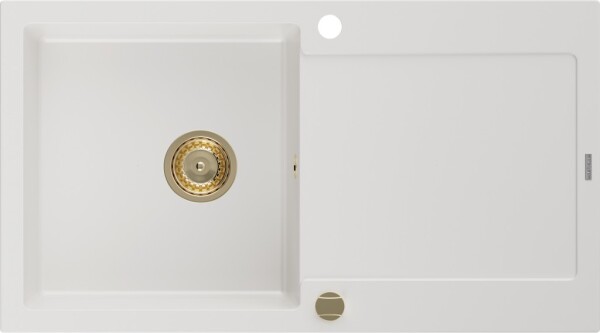 MEXEN/S - Leo granitový dřez 1 s odkapávačem 900x500 mm,bílá,+ zlatý sifon 6501901010-20-G