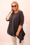 Dámská blůza Plus Size s bavlnou, kapsou a ohrnutým rukávem kiwi UNI