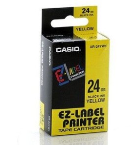 CASIO originální páska do tiskárny štítků CASIO XR-24YW1 / černý tisk / žlutý podklad / nelaminovaná / 8m / 24mm (XR-24YW1)