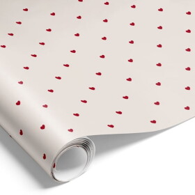 Det Gamle Apotek Balicí papír White/Red Hearts – 5 m, bílá barva, papír