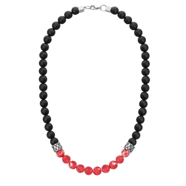 Pánský náhrdelník Sebastien - 8 mm červený jaspis, onyx, Červená 50 cm