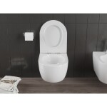 MEXEN/S - Carmen Závěsná WC mísa Rimless Tornado včetně sedátka s slow slim, duroplast, bílá lesk 30880500T