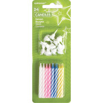 Dortové svíčky 24 ks + 12 ks držáků mix barev Dortové svíčky 24 ks + 12 ks držáků mix barev