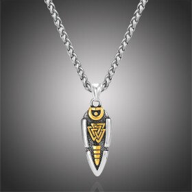 Pánský náhrdelník Ódinovo kopí - GUNGNIR, oboustranný přívěsek, Zlatá 60 cm