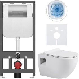 CERANO - Kompletní WC set Basic/Dure - bílá lesklá - WC tlačítko Modulo/Stříbrná - závěsné - předstěnová instalace - 51x35 CER-8050BD85897