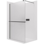 CERANO Sprchová zástěna Walk-in Onyx Round L/P - 8 mm + polička/držák na ručníky - kulatá vzpěra - černá matná, mléčné sklo - 80x200 cm