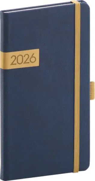 NOTIQUE Kapesní diář Twill 2026 modro-zlatý / 9 x 15.5 cm (PGD-KAPTW-6016)