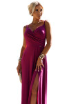 299-19 CHIARA elegantní maxi dlouhé šaty bez ramínek - FUKSY S BROKEREM XXL