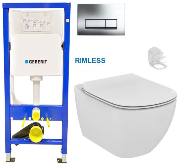 GEBERIT DuofixBasic chromovým tlačítkem DELTA51 WC Ideal Standard Tesi se sedátkem RIMLESS 458.103.00.1 51CR TE2