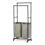 Věšák dvouramenný s košem na prádlo, černý plast.