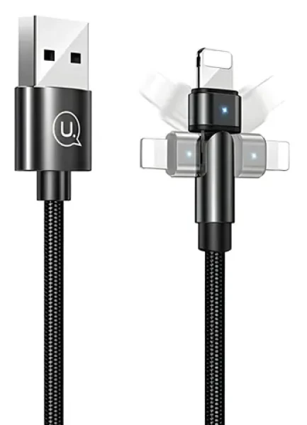 USAMS SJ476 U60 černá / Datový kabel / Lightning / 2A / 1 m / otočný konektor (SJ476USB01)