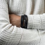 Pánský kožený náramek Stephano Black - chirurgická ocel, kůže, Černá 21 cm (možnost zkrácení)