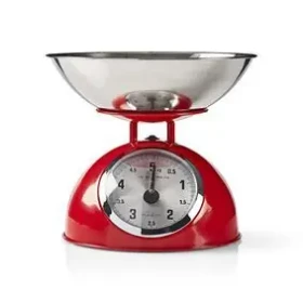 Nedis KASC110RD červená / Retro kuchyňská váha / max. hmotnost 5 kg / vyjímatelná mísa (KASC110RD)