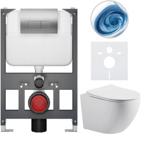 CERANO - Kompletní WC set Basic/Cesso - bílá matná - WC tlačítko Modulo/Stříbrná - závěsné - nízký modul - předstěnová instalace - 49x36 CER-8050BD86194