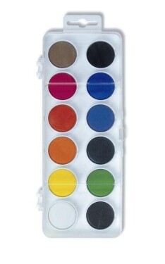 Koh-i-noor vodové barvy/vodovky obdélník bílý 12 barev o průměru 22,5 mm