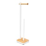 Erga Gasa, držák na toaletní papír se zásobníkem na postavení 62cm, bílá-přírodní hnědá, ERG-YKA-P.GASA-WHT