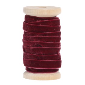 Chic Antique Sametová stuha na dřevěné špulce 5 m – Antique Cherry, červená barva, textil