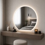 Mereo Zrcadlo kulaté s rovnou hranou, 80x74 cm, ambientní LED osvětlení a odmlžování CN185