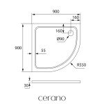 CERANO - Sprchová vanička samonosná čtvrtkruhová Piato - litý mramor - bílá lesklá - 90x90 - s nožičkami CER-680572