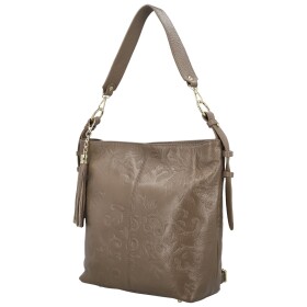 Módní dámská kožená kabelka na rameno Selin, taupe