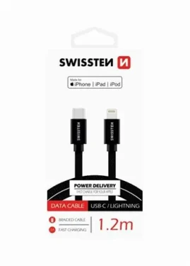 SWISSTEN TEXTILE datový kabel USB-C - LIGHTNING MFi 1.2m černá (71526201)
