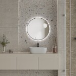 Erga Emma, kulaté LED zrcadlo 50cm, černý kovový rám, 1150 lm, 6500K, zadní osvětlení, ERG-V01-201-5050-BK