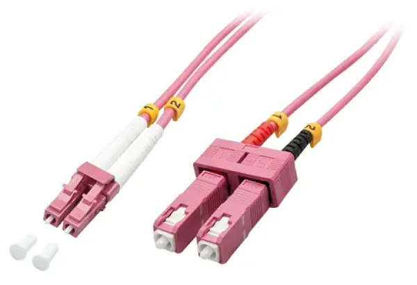 Lindy LC/SC OM4 růžová / Optický duplexní kabel / Multimode / 50/125 µm / 1 m (46360)