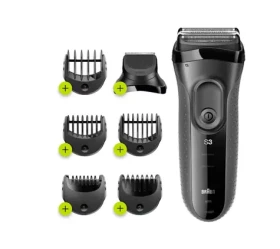 Braun Series 3 3000BT ShaveStyle černá, šedá / Planžetový holicí strojek / 3 hlavice SensoFoil / WetDry / 5 nástavců (3000BT Black/Grey)