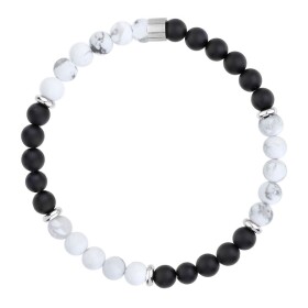 Pánský korálkový náramek Max - 6 mm bílý Howlit a černý Onyx, Bílá/čirá 25 cm