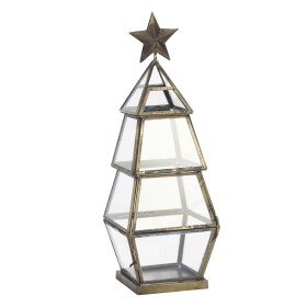 MADAM STOLTZ Kovová lucerna Christmas Tree 37 cm, zlatá barva, sklo, kov