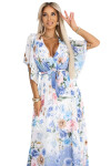 603-3 Vzdušné maxi šaty s obálkovým výstřihem a květinovým vzorem - BLUE ROSE UNI