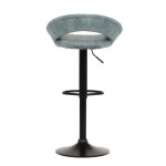 Židle barová, modrá sametová látka, černá podnož