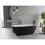 MEXEN/S - Luvo Slim volně stojící vana 170 x 75, bílá/černá, sifon a přepad nikl kartáčovaný 52801707575-97