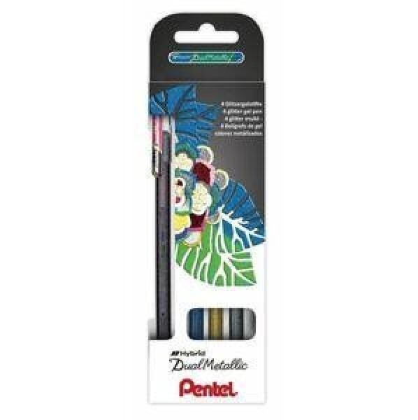 Pero gelové Pentel Hybrid Dual Metallic K110 - černé, červené, stříbrné, zlaté 1mm / sada 4ks