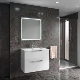 SAPHO - SET koupelnová skříňka CIRASA 70cm s umyvadlem a LED zrcadlem, 2x zásuvka, bílá lesk KSET-098
