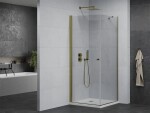 MEXEN/S - Pretoria otevírací sprchový kout 80x80, sklo transparent, zlatý +vanička 852-080-080-50-00-4010