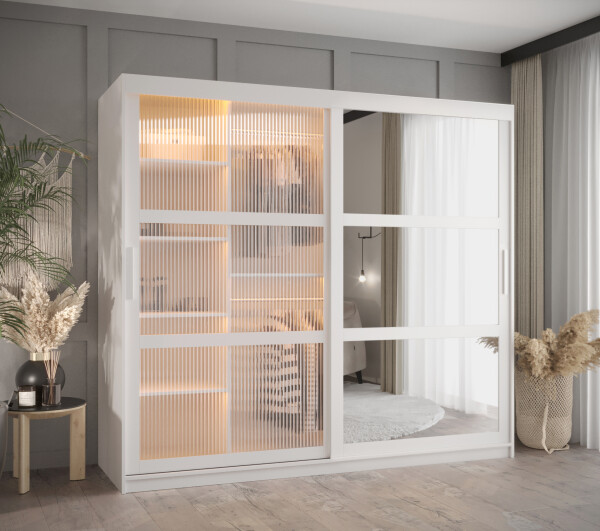 Šatní skříň Abi Flutes 2 Rozměry: 200 cm, Barva korpusu + barva dveří: Bílá + Bílá