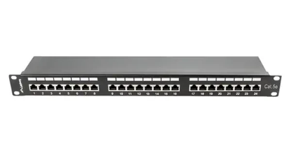 Lanberg PPS5-1024-B černý / Patch panel / 24 portů / RJ-45 / CAT5E / 1U / 19" (PPS5-1024-B)