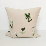 Fine Little Day Lněný povlak na polštář Tulip Green Embroidered 48x48 cm, béžová barva, textil