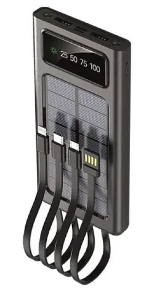 2GO Solar 797371 černá / Powerbanka / 10 000 mAh / solární dobíjení / LED svítilna / hliníkové tělo (797371)