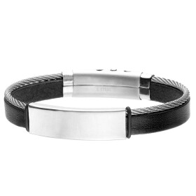 Pánský náramek Luca Black z pravé kůže a chirurgické oceli, Černá 21 cm - 22,5 cm (nastavitelná)