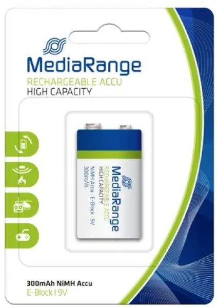 MediaRange High capacity nabíjecí baterie E-Block 6HR61/HR22 / 9V (MRBAT124)