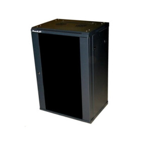 XtendLan 19" nástěnný rozvaděč 18U 600x600, nosnost 60 kg, skleněné kouřové dveře, rozložený, černý EDF_1030985