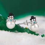 Stříbrné náušnice Sněhuláčci s perlou – stříbro 925/1000, Stříbrná Bílá