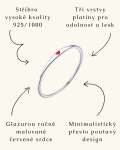 ELENYS Minimalistické červené srdce – prsten ze sterlingového stříbra 925 Velikost: 8 (EU: 57-58)
