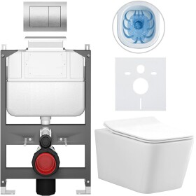 CERANO - Kompletní WC set Basic/Forte - bílá lesklá - WC tlačítko Maxio/Stříbrná - ovládání shora - předstěnová instalace - 51x36 CER-8050BD86130