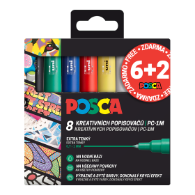 Posca AKCE - 6+2 - sada popisovačů PC-1M, 0,7 - 1 mm, mix barev (8 ks)
